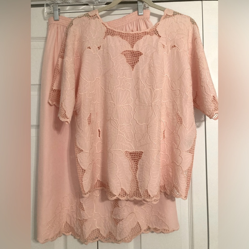 NWT Embroidered and Crochet Lace Blouse and Skirt Set